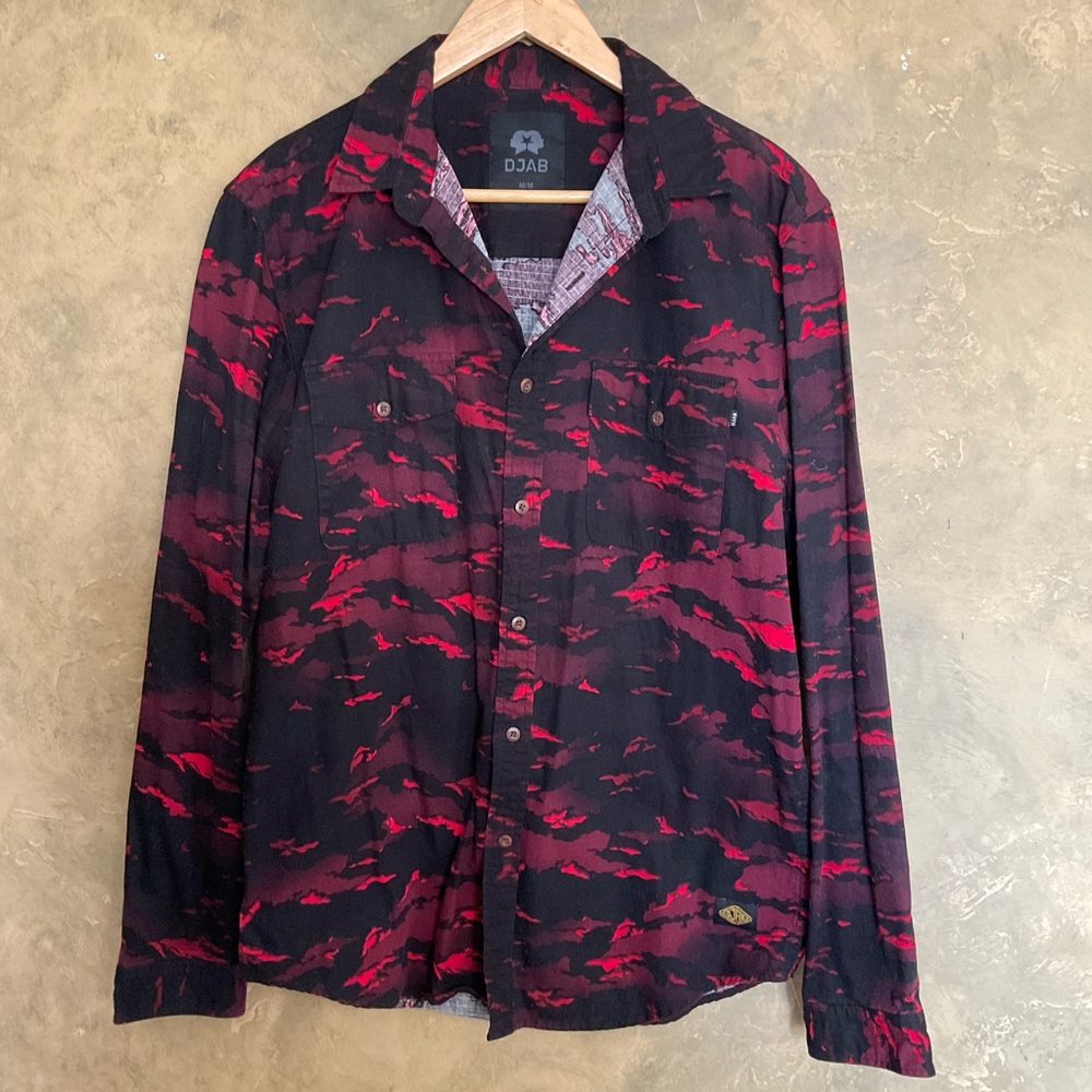 DJAB Simons Red Camo Cotton Ripstop Button Down Shirt